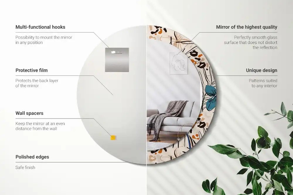 Okroglo okrasno ogledalo Cvetje z vzorcem džungle