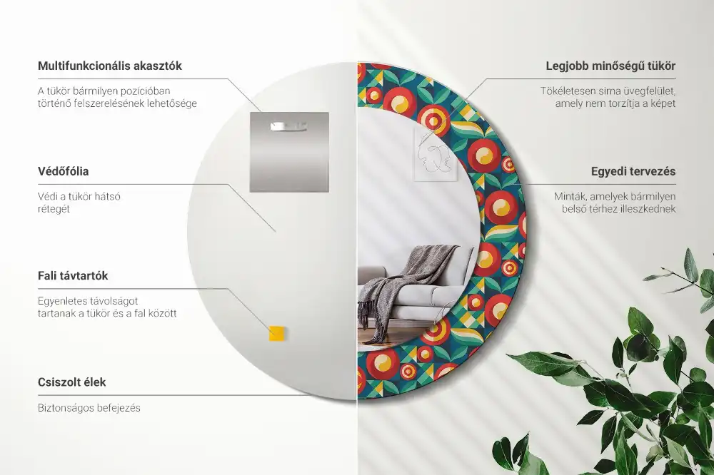 Okroglo stensko okrasno ogledalo Geometrijsko sadje in listi