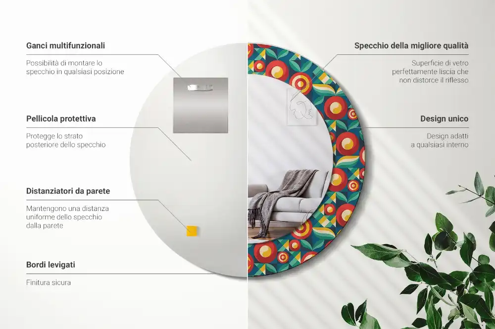 Okroglo stensko okrasno ogledalo Geometrijsko sadje in listi