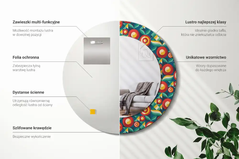 Okroglo stensko okrasno ogledalo Geometrijsko sadje in listi