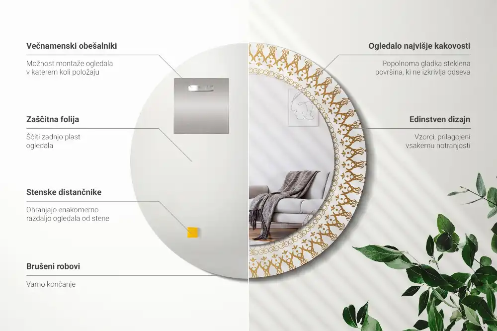 Okroglo stensko okrasno ogledalo Indijska mandala