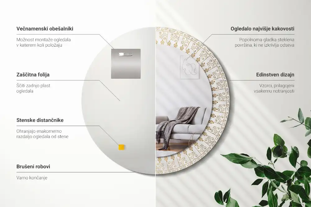 Okroglo stensko okrasno ogledalo Indijska mandala