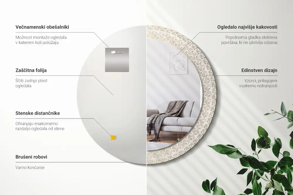 Okroglo stensko okrasno ogledalo Indijska mandala