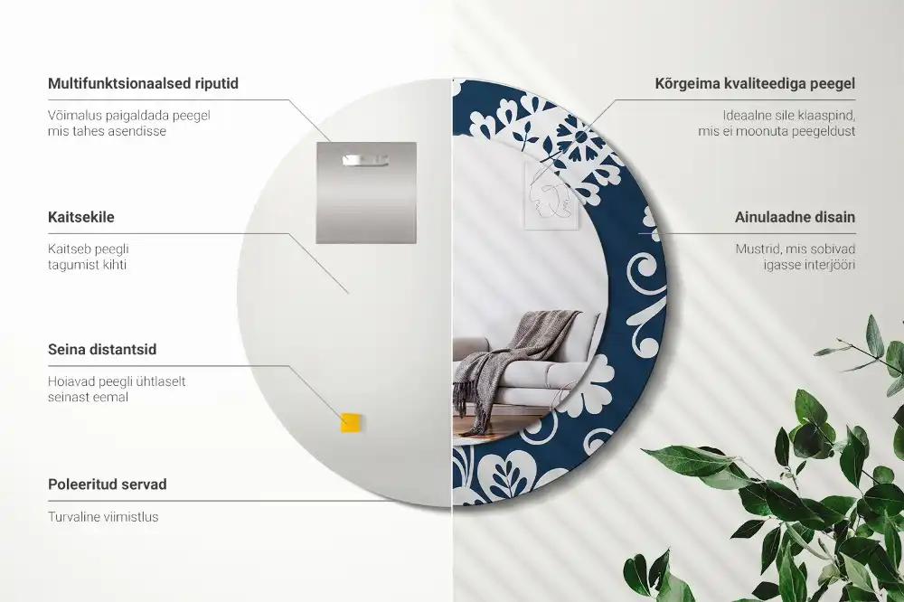 Okroglo stensko okrasno ogledalo Paisleyjeva kompozicija