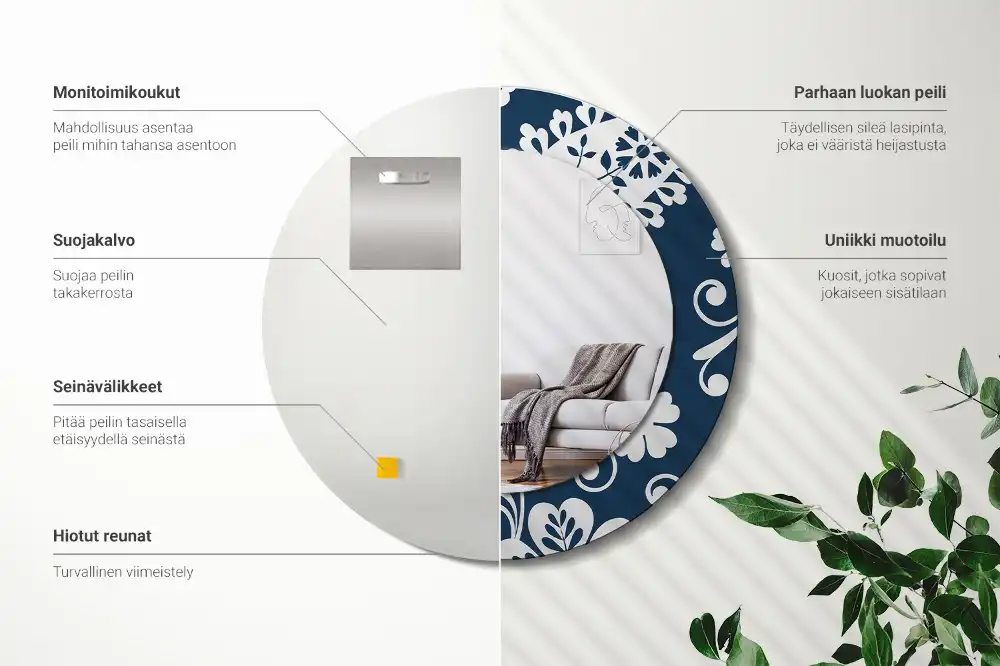 Okroglo stensko okrasno ogledalo Paisleyjeva kompozicija