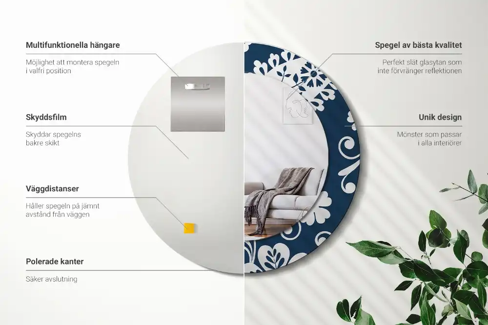 Okroglo stensko okrasno ogledalo Paisleyjeva kompozicija