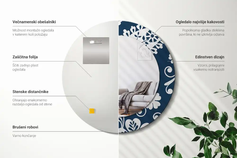 Okroglo stensko okrasno ogledalo Paisleyjeva kompozicija