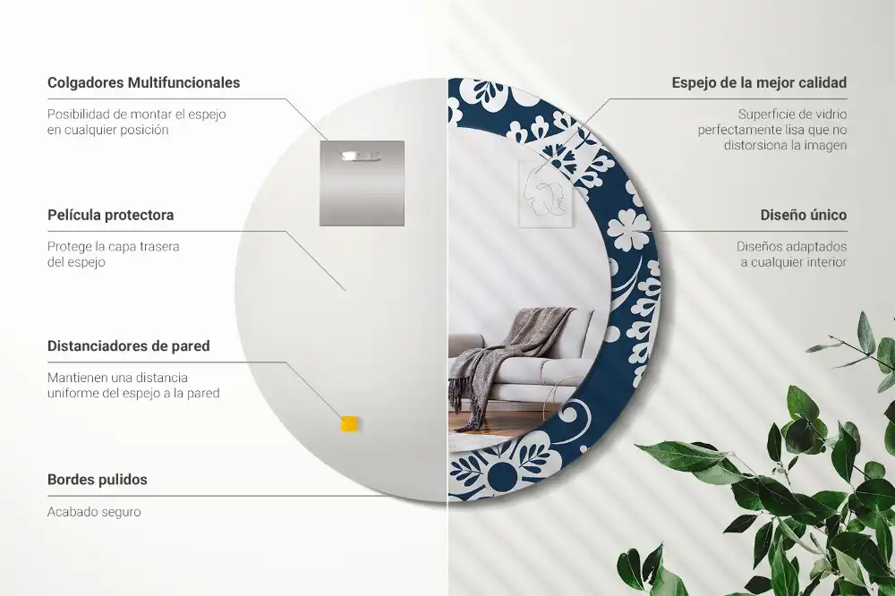 Okroglo stensko okrasno ogledalo Paisleyjeva kompozicija