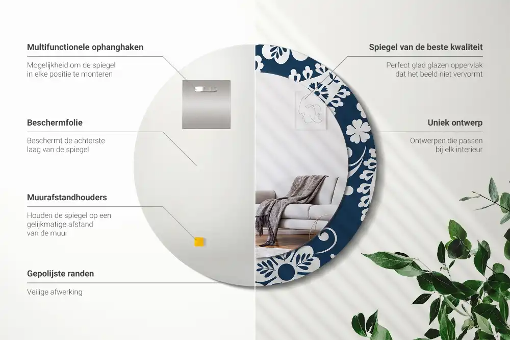 Okroglo stensko okrasno ogledalo Paisleyjeva kompozicija