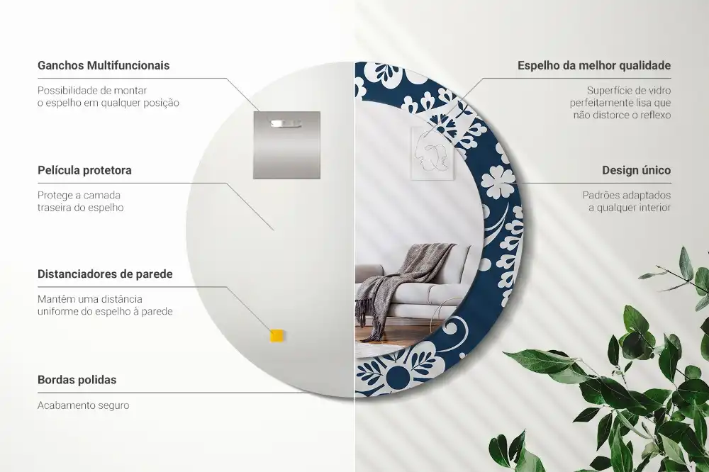 Okroglo stensko okrasno ogledalo Paisleyjeva kompozicija