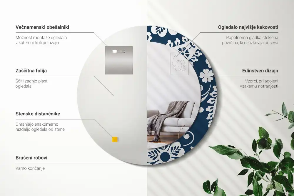 Okroglo stensko okrasno ogledalo Paisleyjeva kompozicija