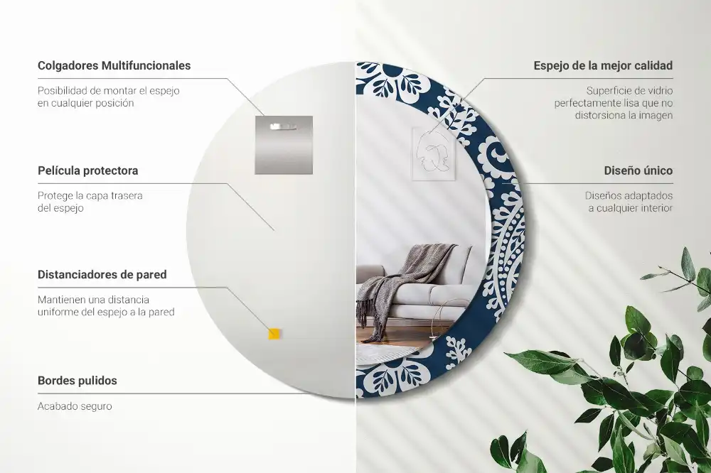 Okroglo stensko okrasno ogledalo Paisleyjeva kompozicija