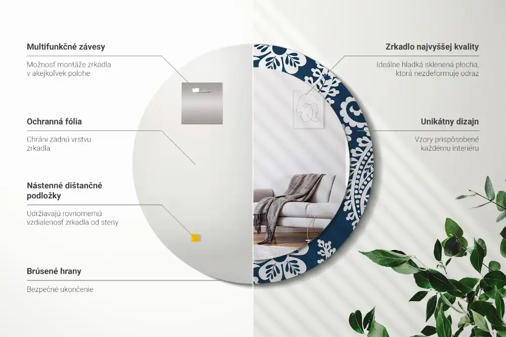 Okroglo stensko okrasno ogledalo Paisleyjeva kompozicija