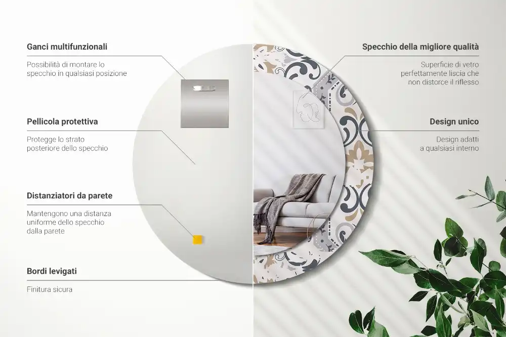 Tiskano okroglo ogledalo Retro ploščice