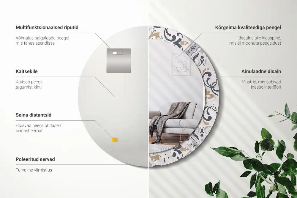 Tiskano okroglo ogledalo Retro ploščice