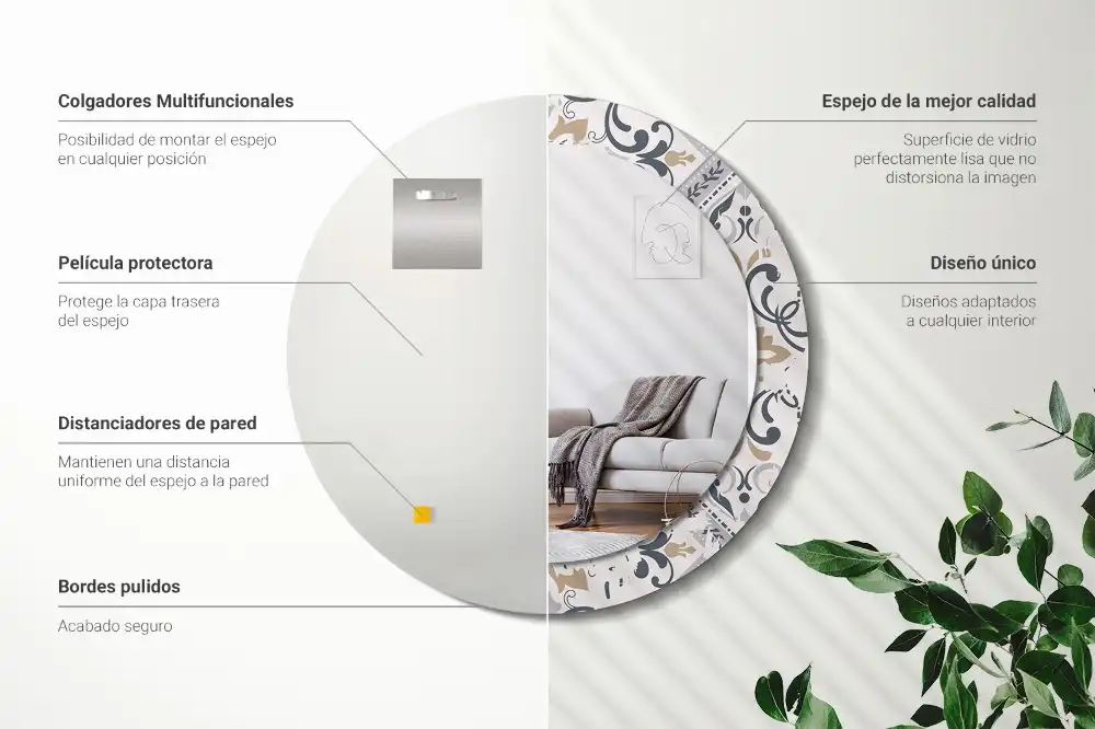 Tiskano okroglo ogledalo Retro ploščice