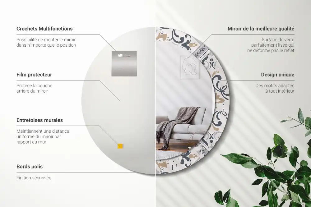 Tiskano okroglo ogledalo Retro ploščice