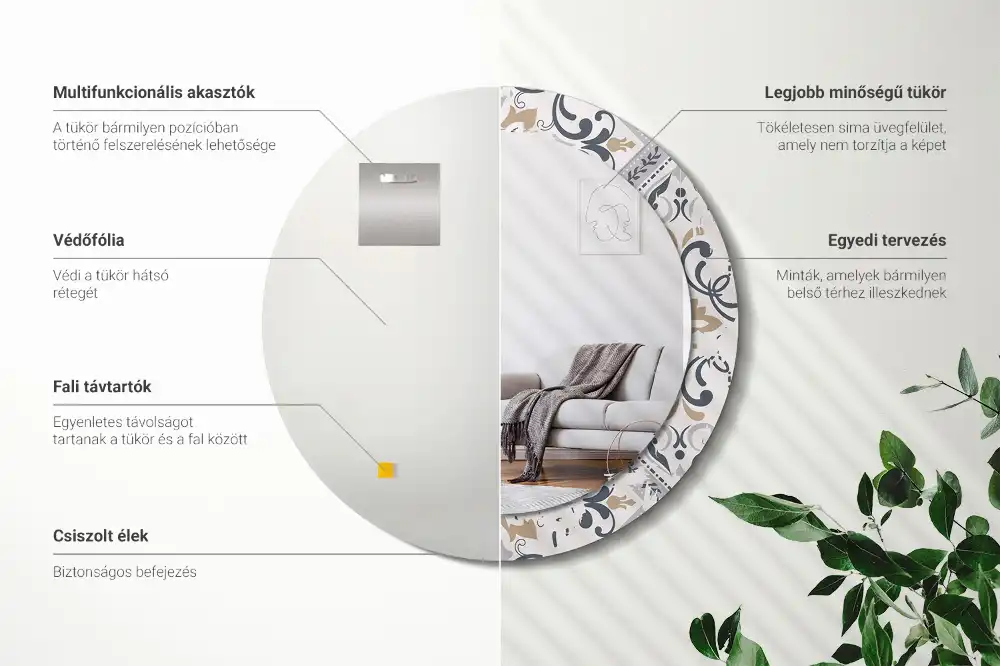 Tiskano okroglo ogledalo Retro ploščice