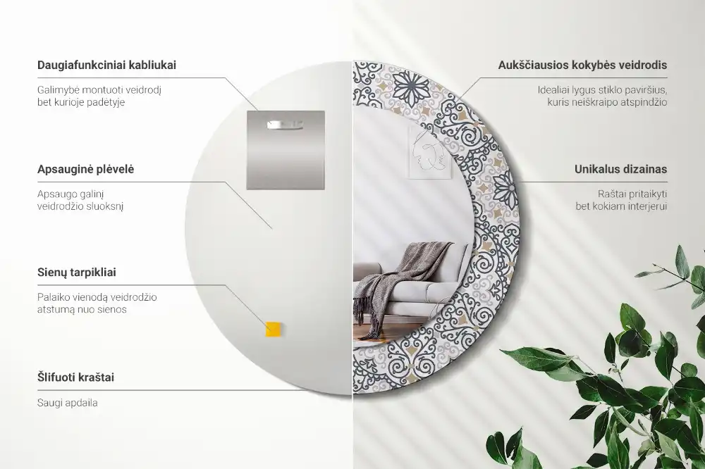 Okroglo stensko okrasno ogledalo Geometrijski okraski
