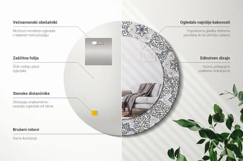 Okroglo stensko okrasno ogledalo Geometrijski okraski
