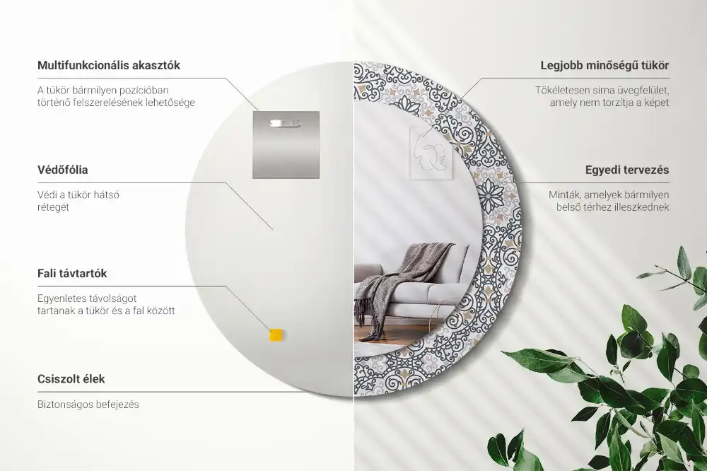 Okroglo stensko okrasno ogledalo Geometrijski okraski