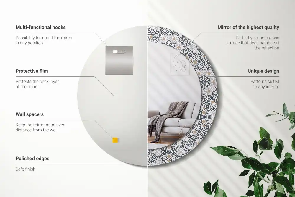 Okroglo stensko okrasno ogledalo Geometrijski okraski