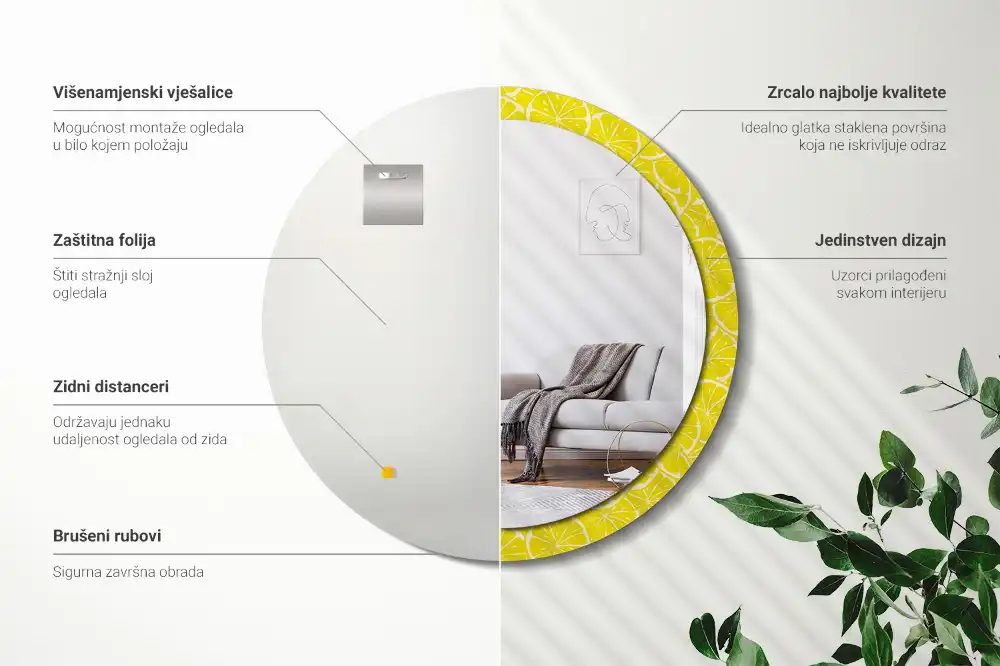 Tiskano okroglo ogledalo Limone