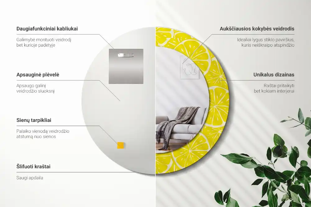 Tiskano okroglo ogledalo Limone