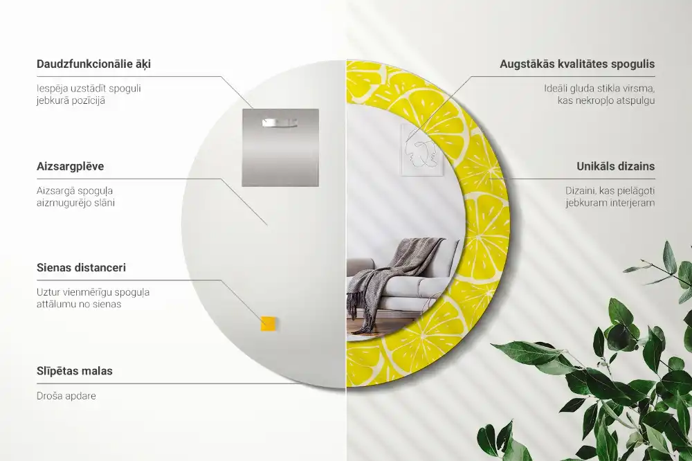 Tiskano okroglo ogledalo Limone