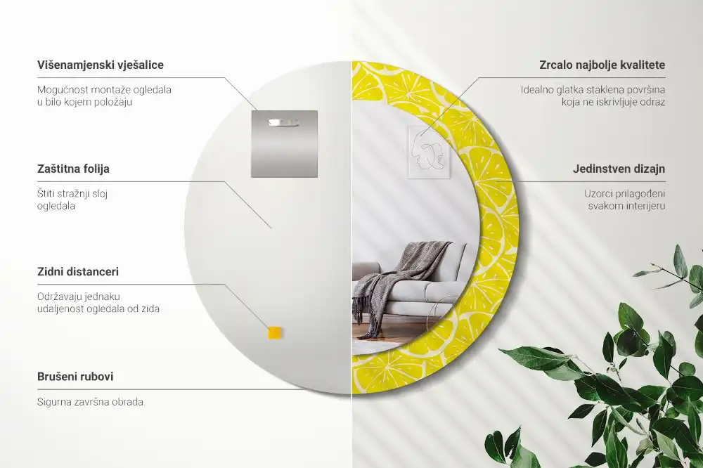 Tiskano okroglo ogledalo Limone