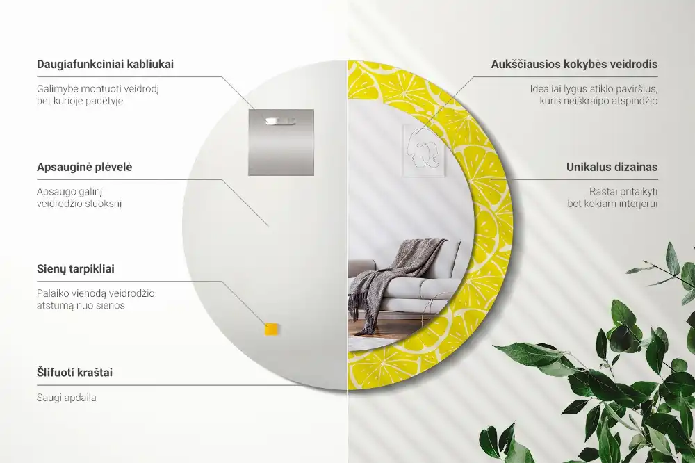 Tiskano okroglo ogledalo Limone