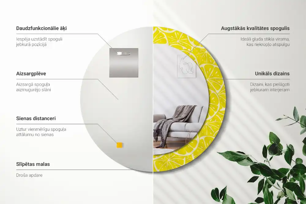 Tiskano okroglo ogledalo Limone