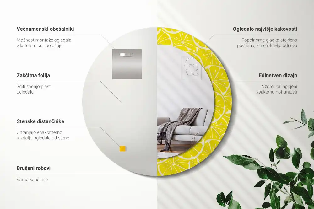 Tiskano okroglo ogledalo Limone