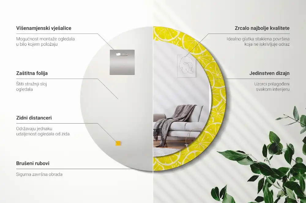 Tiskano okroglo ogledalo Limone