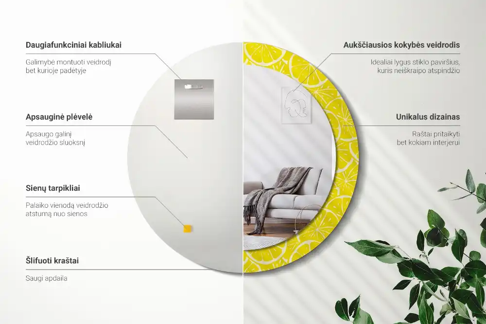 Tiskano okroglo ogledalo Limone