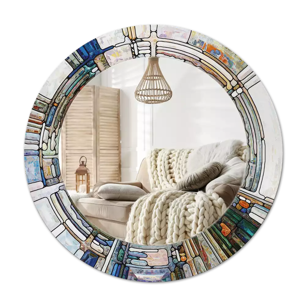 Okroglo stensko okrasno ogledalo Vitraž