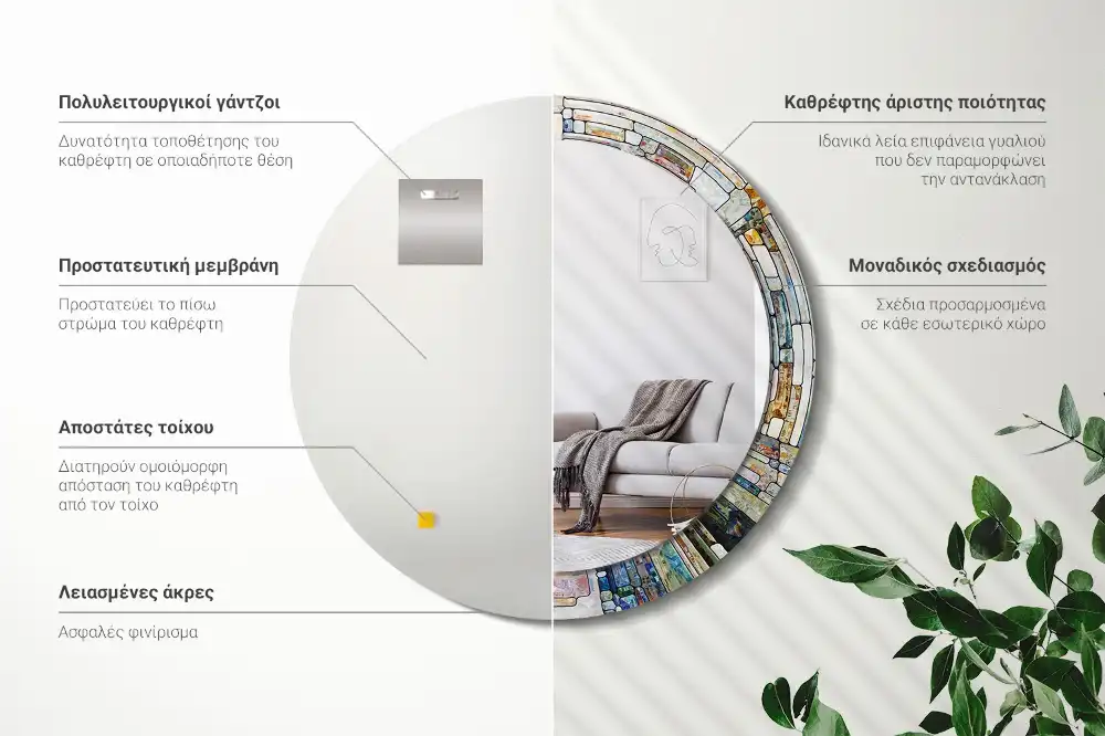 Okroglo stensko okrasno ogledalo Vitraž