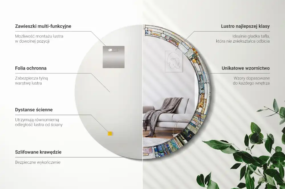 Okroglo stensko okrasno ogledalo Vitraž