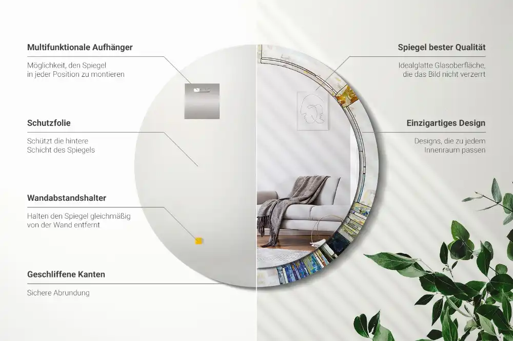 Okroglo stensko okrasno ogledalo Vitraž