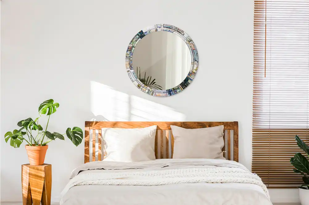 Okroglo stensko okrasno ogledalo Vitraž