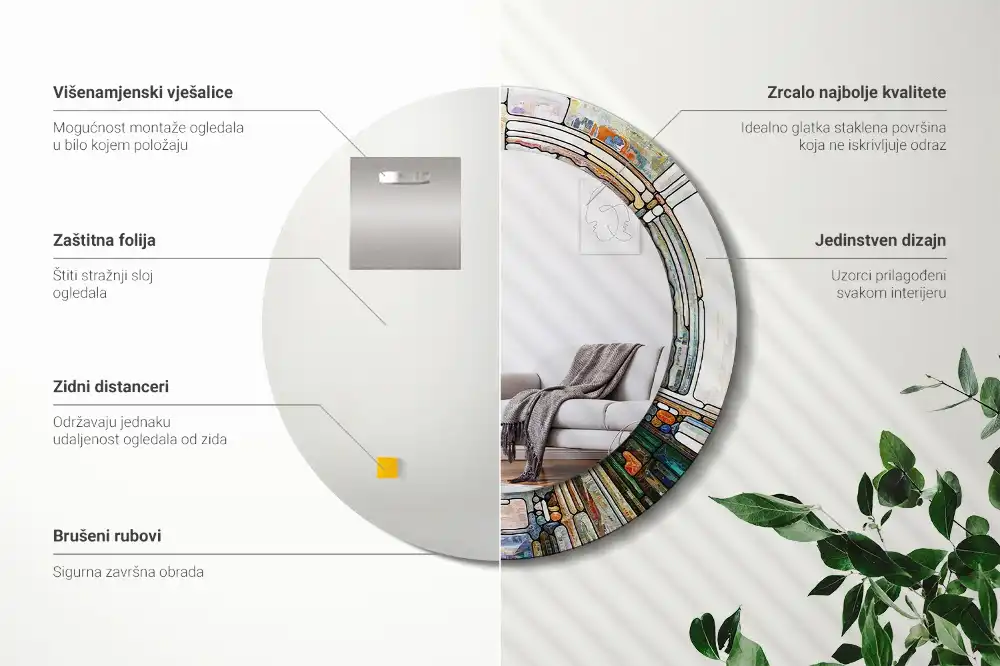 Okroglo stensko okrasno ogledalo Vitraž