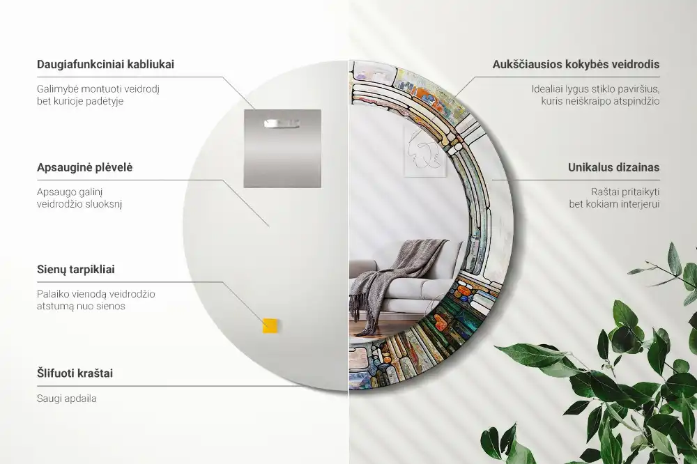 Okroglo stensko okrasno ogledalo Vitraž