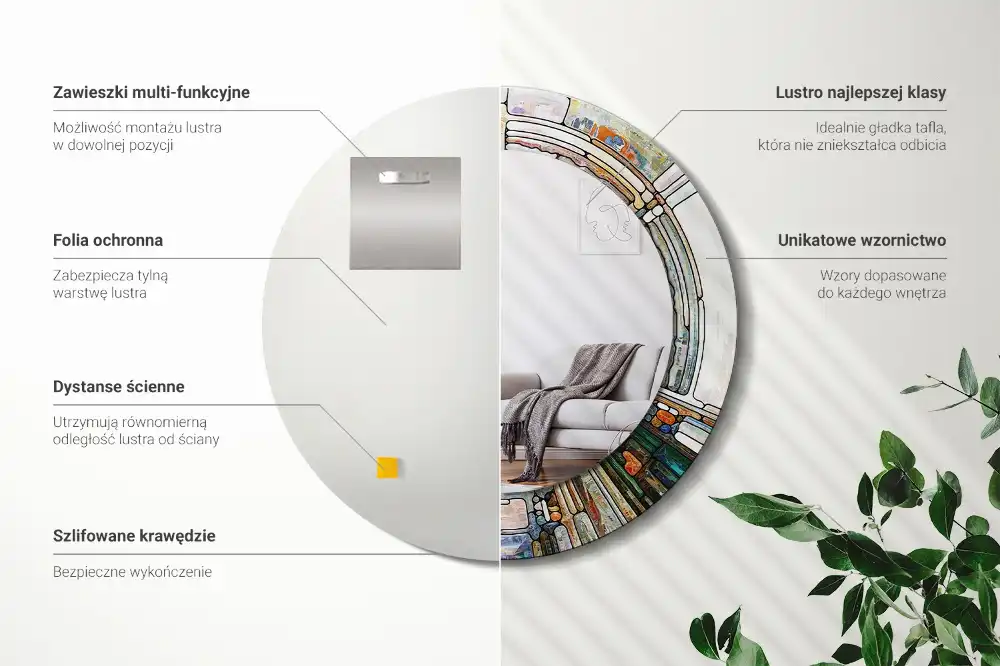 Okroglo stensko okrasno ogledalo Vitraž