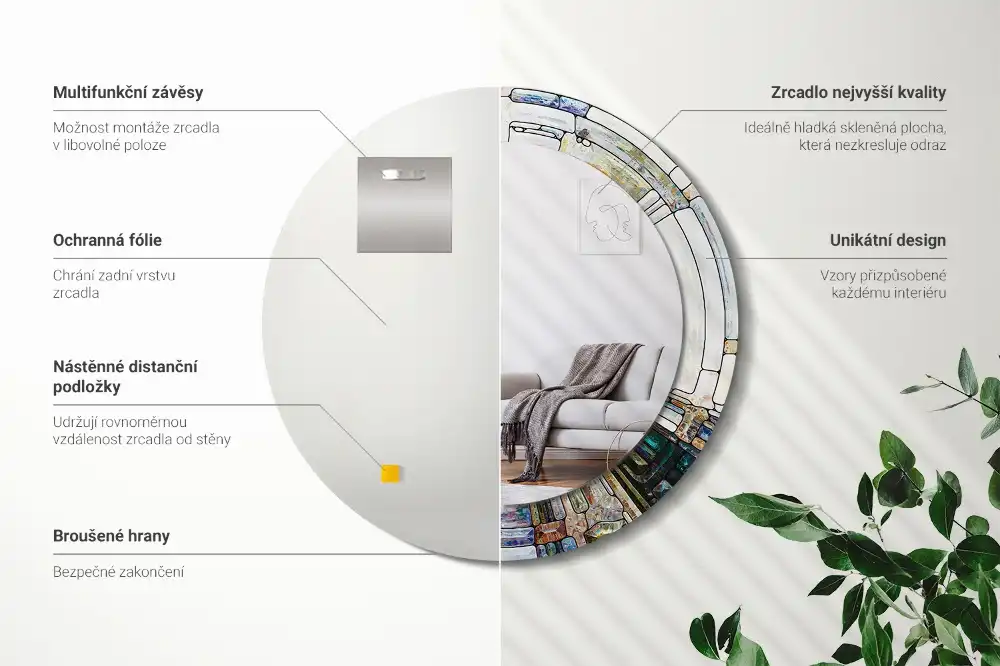 Okroglo stensko okrasno ogledalo Vitraž