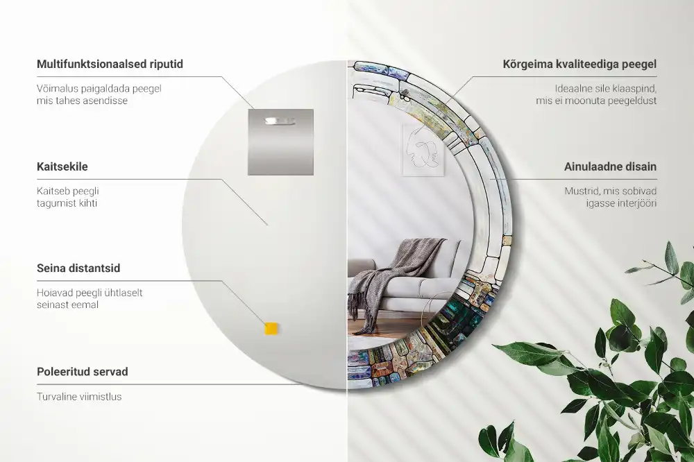 Okroglo stensko okrasno ogledalo Vitraž