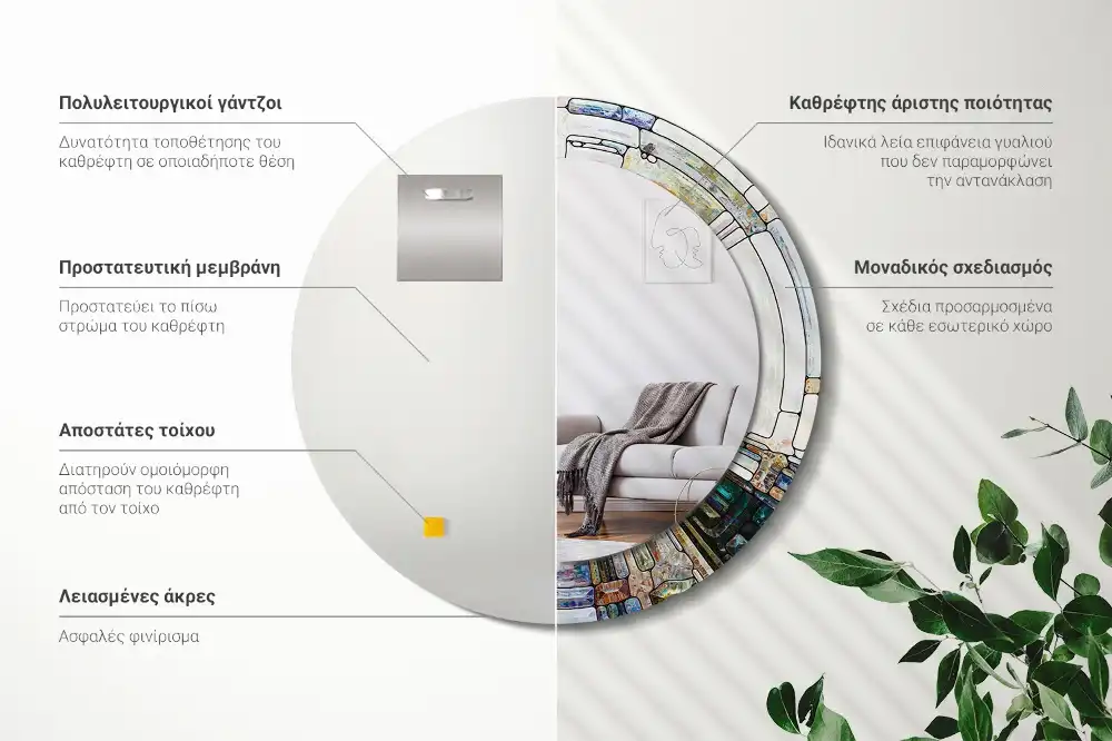 Okroglo stensko okrasno ogledalo Vitraž