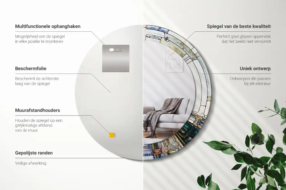 Okroglo stensko okrasno ogledalo Vitraž