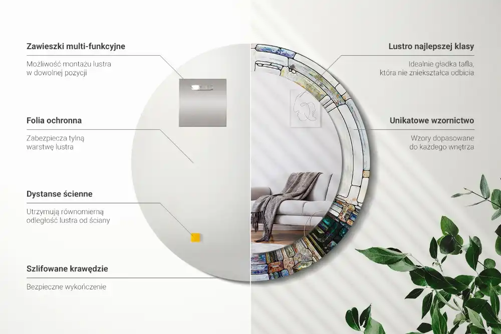 Okroglo stensko okrasno ogledalo Vitraž