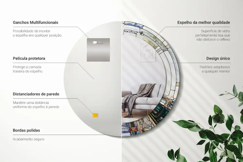 Okroglo stensko okrasno ogledalo Vitraž