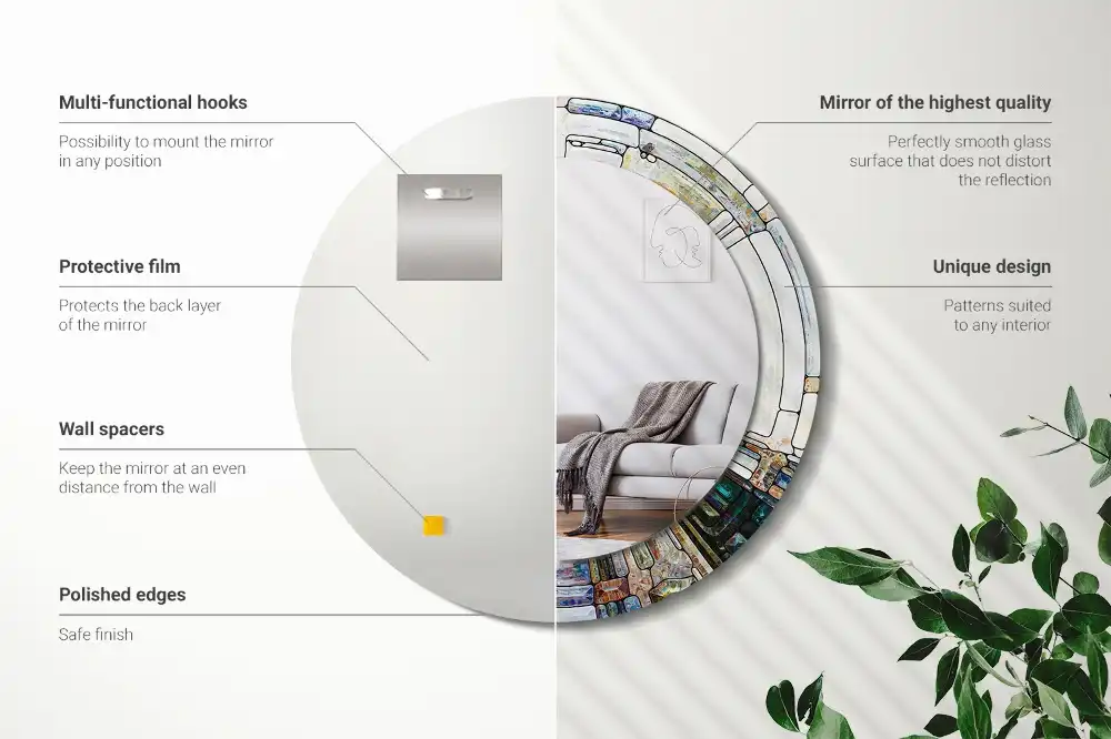 Okroglo stensko okrasno ogledalo Vitraž